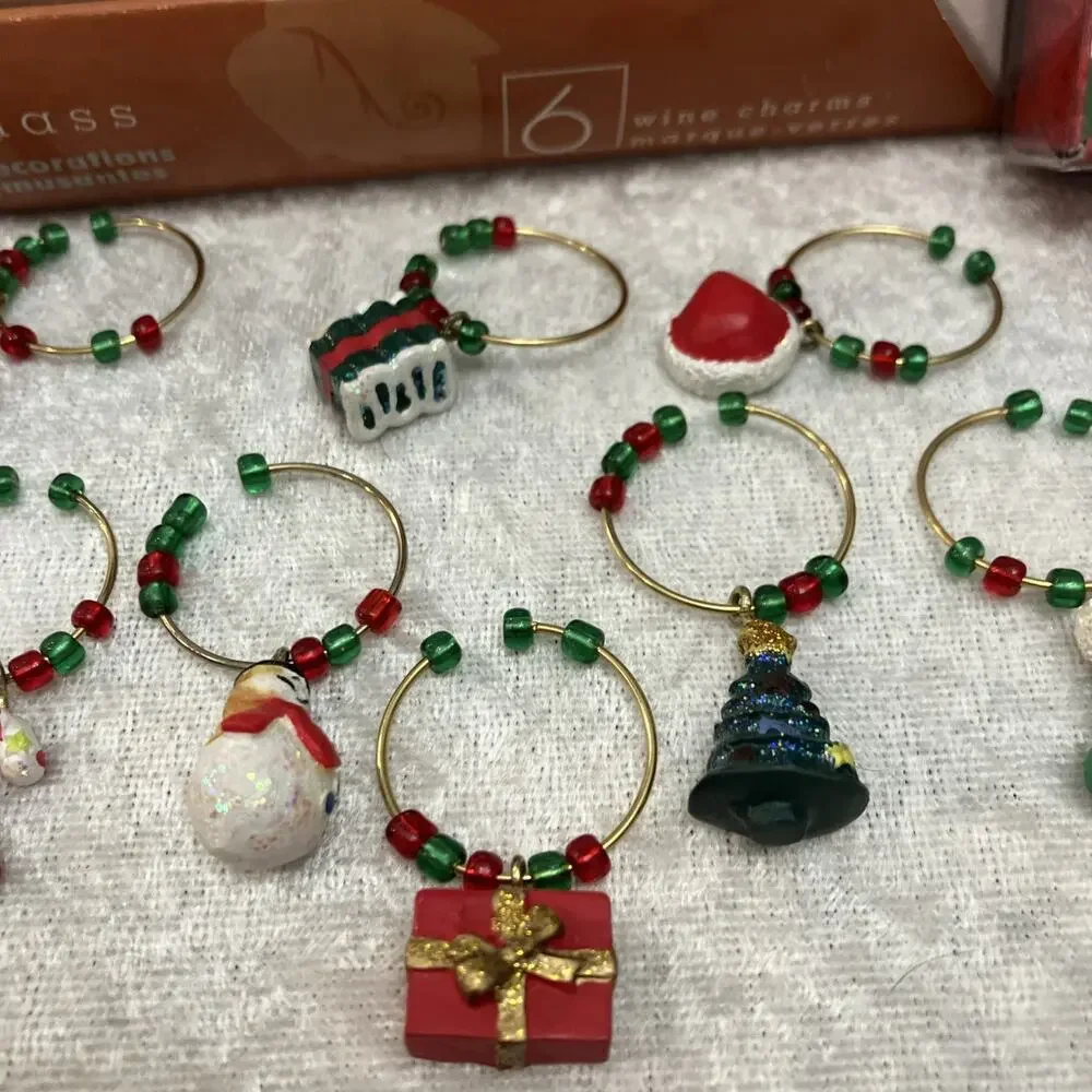 Christmas Wine Glass Tag Charms Stem Markers Lot of 33pc Holiday Party Tableware